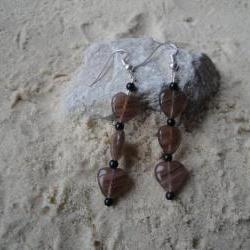 Two-Tone Brown Heart Earrings